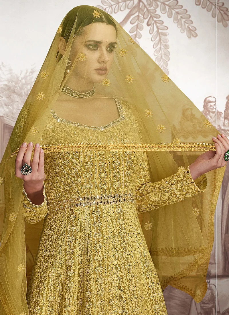 Yellow Multi Embroidered Designer Anarkali Suit