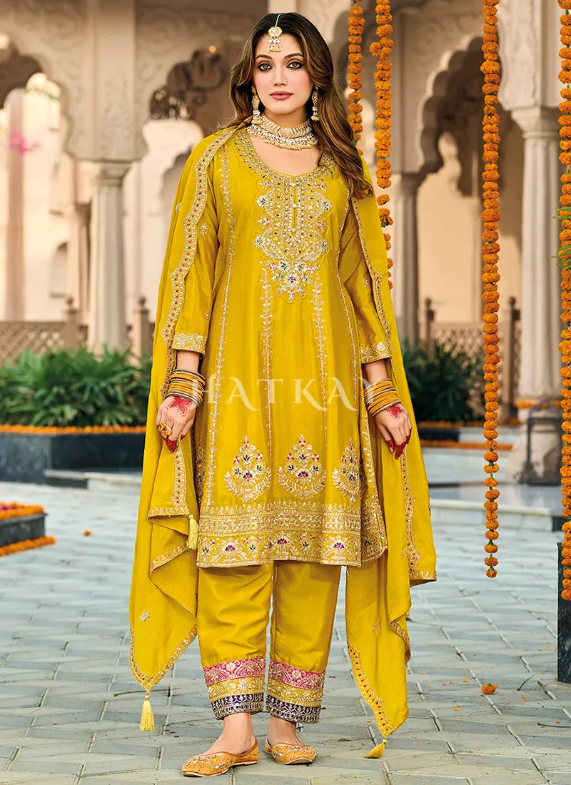 Yellow Multi Embroidered Punjabi Style Suit