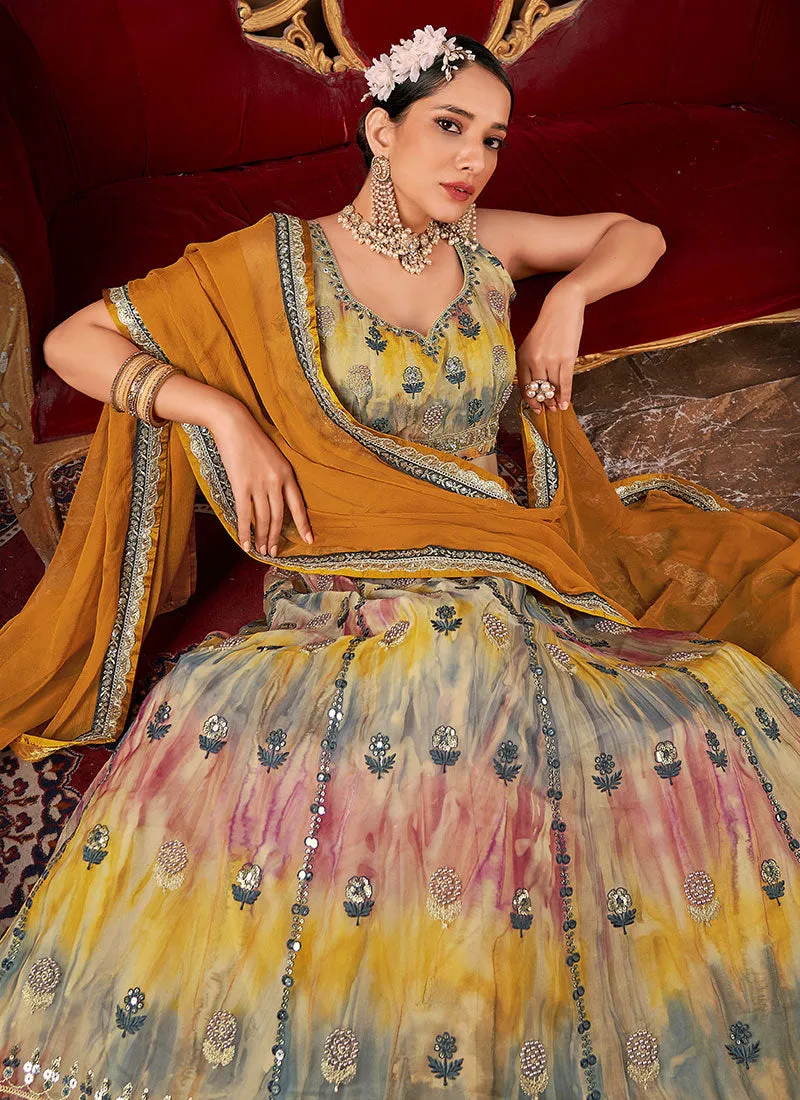 Yellow Multicoloured Embroidery Wedding Lehenga Choli And Dupatta