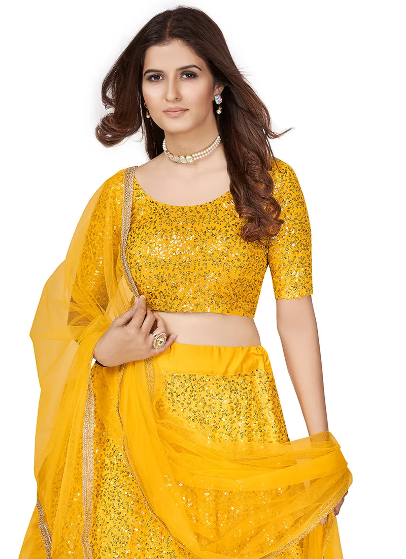 Yellow Sequence Embroidery Wedding Lehenga Choli