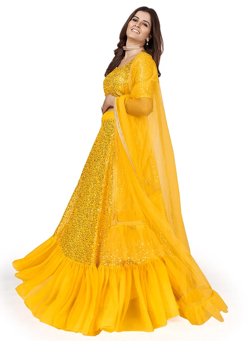 Yellow Sequence Embroidery Wedding Lehenga Choli