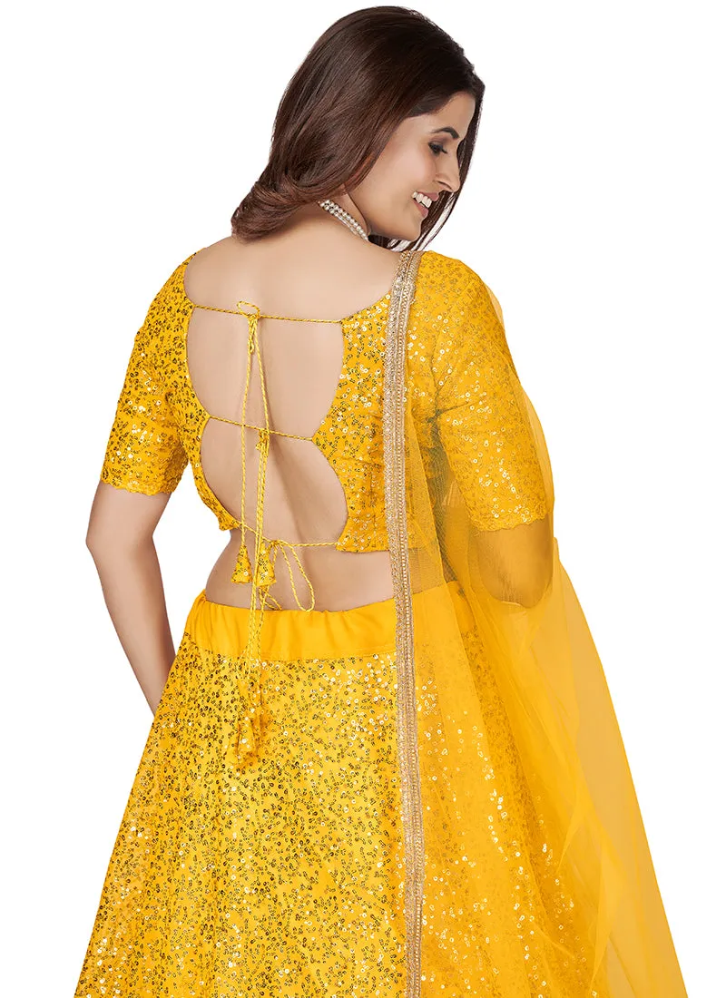 Yellow Sequence Embroidery Wedding Lehenga Choli