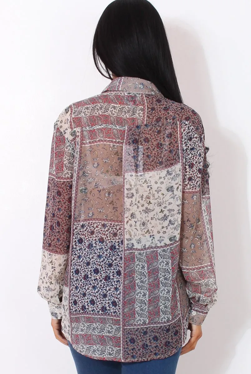 Yuno Lilac Paisley Print Shirt